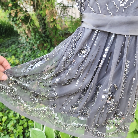 Embellished Gray Dress with Belt - Picture 2 of 5